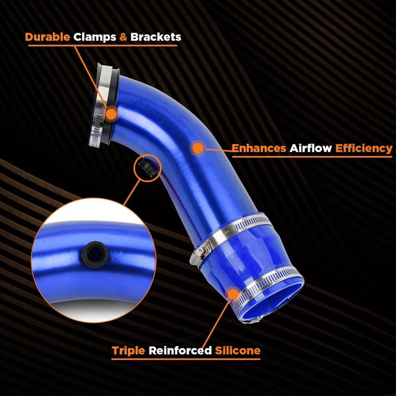 BARTOO 3 Inch Cold Air Intake Filter Pipe Curve Pipe, Aluminum Air Intake Elbow for Car Truck Turbo Piping, Blue - Image 3